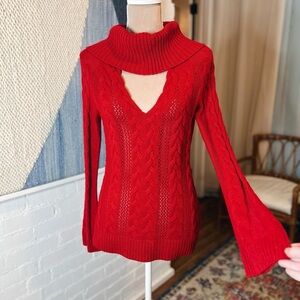 NYC & Co Red Cable Knit Sweater with Cut Out